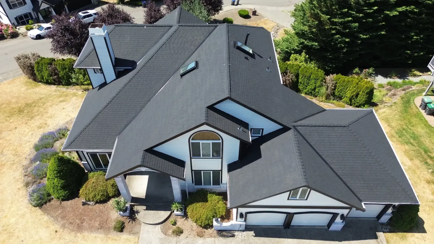 Completed roof replacement seen from above